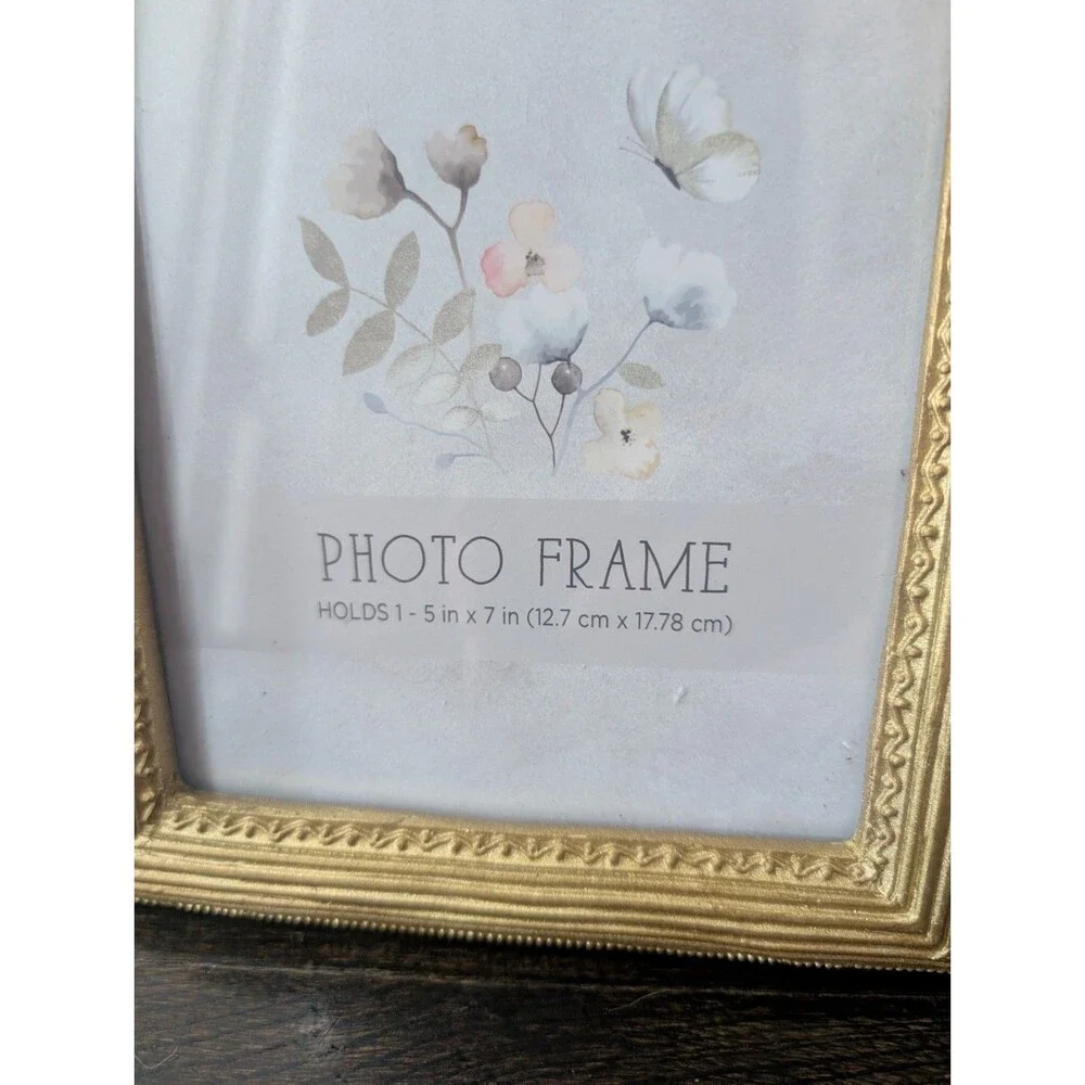 Vintage Inspired Gold Picture Frame Victorian Modern Bow Floral Velvet Back